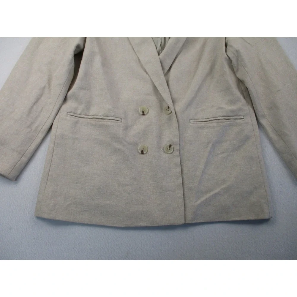 Old Navy Blazer Men M Beige Double Breasted Linen Blend Relaxed Workwear Utility